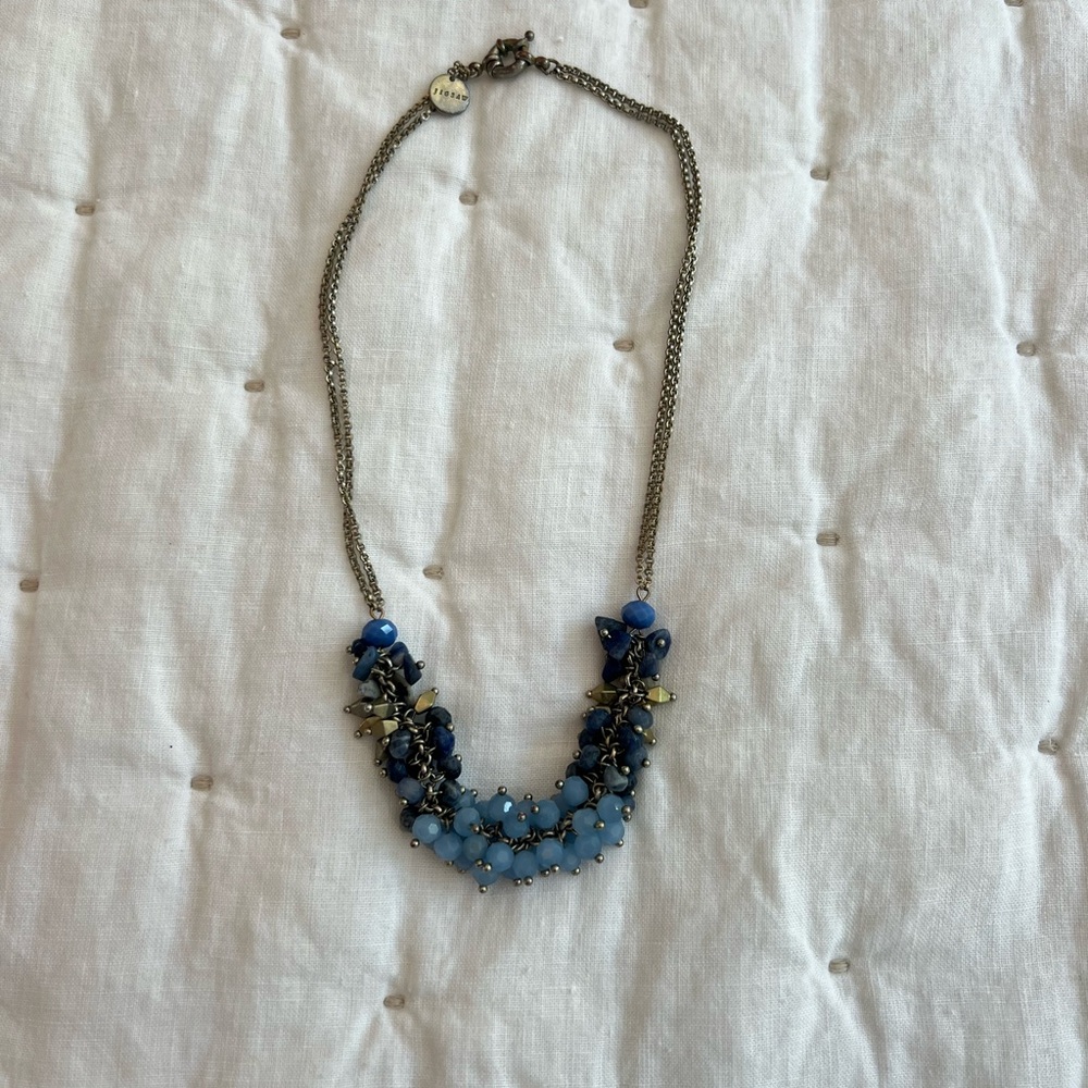 Jigsaw Blue and Gold Beaded Necklace